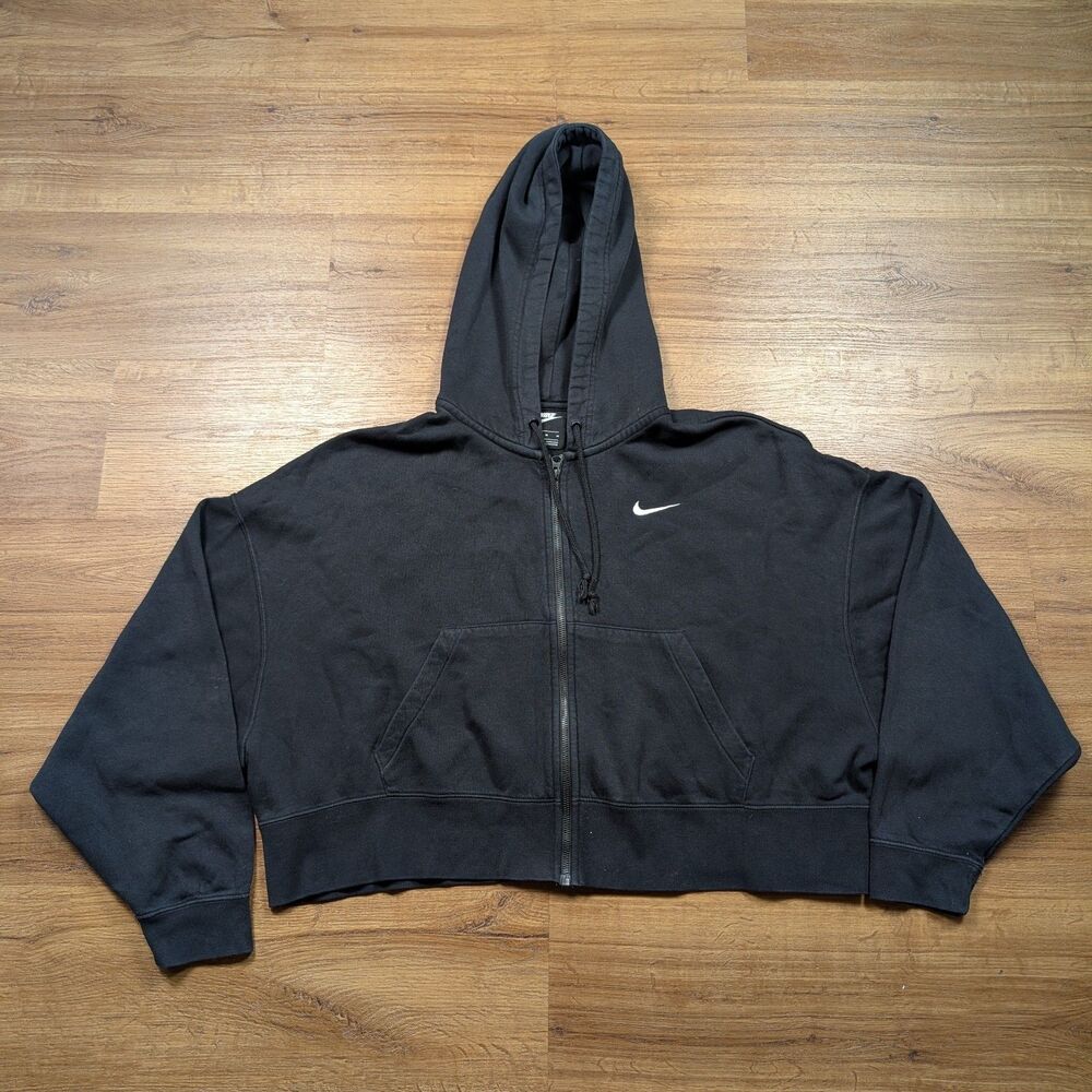 Nike Sportswear Phoenix Fleece Full Zip Oversized Crop Hoodie Women Medium Black